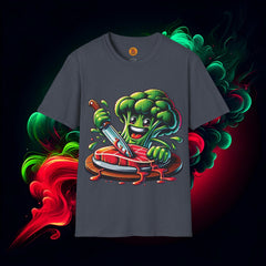 Vibrant Broccoli Steak Cartoon T-Shirt | Bold by Design