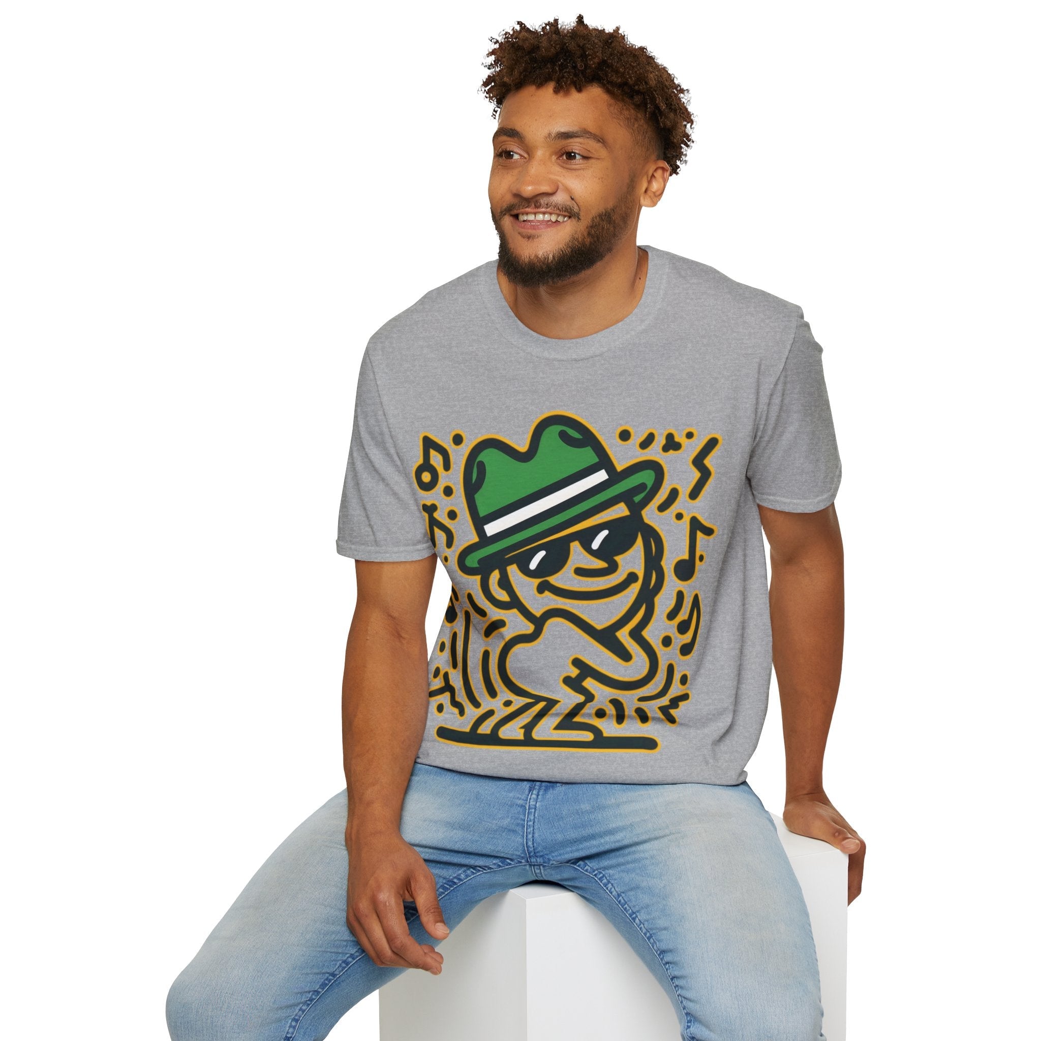 Jazzy Beats Fedora Dude" Neon Glow T-Shirt-Bold By Design 