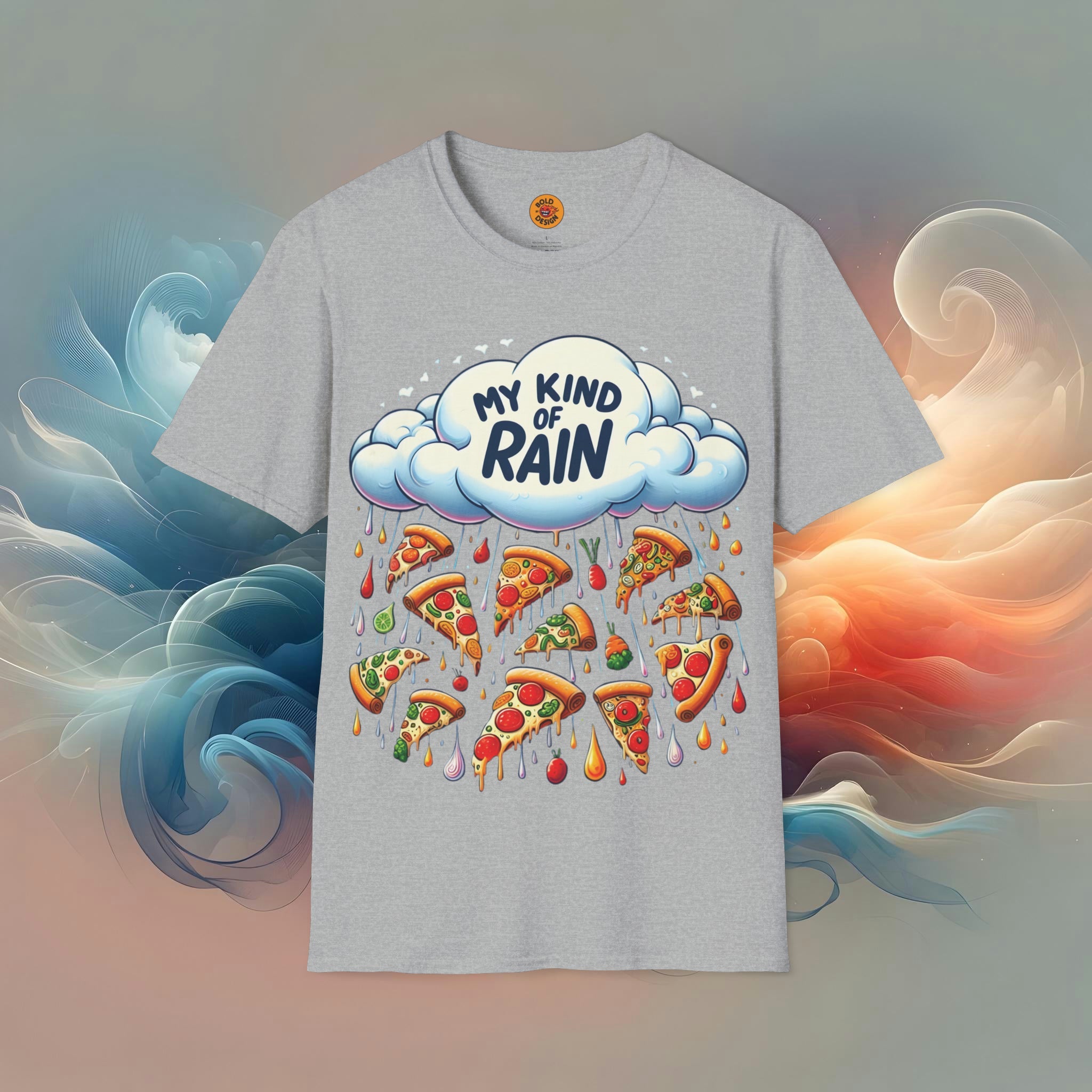 Whimsical Pizza Rain Graphic Tee-Bold By Design