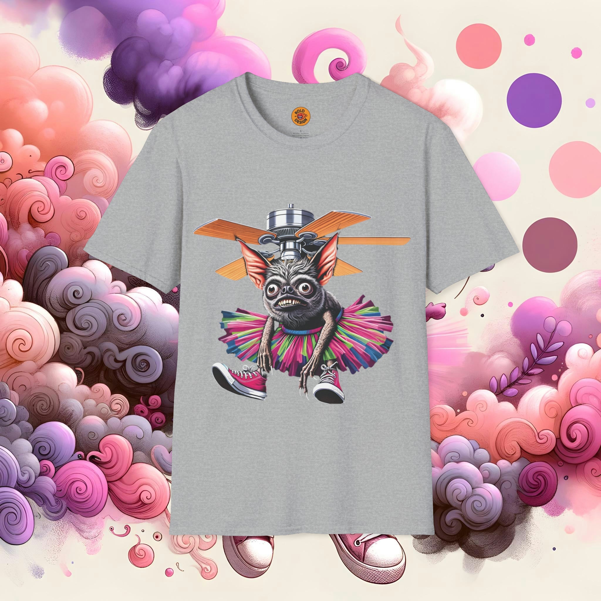 Whimsical Bat Fan Fiasco Tee-Bold By Design 