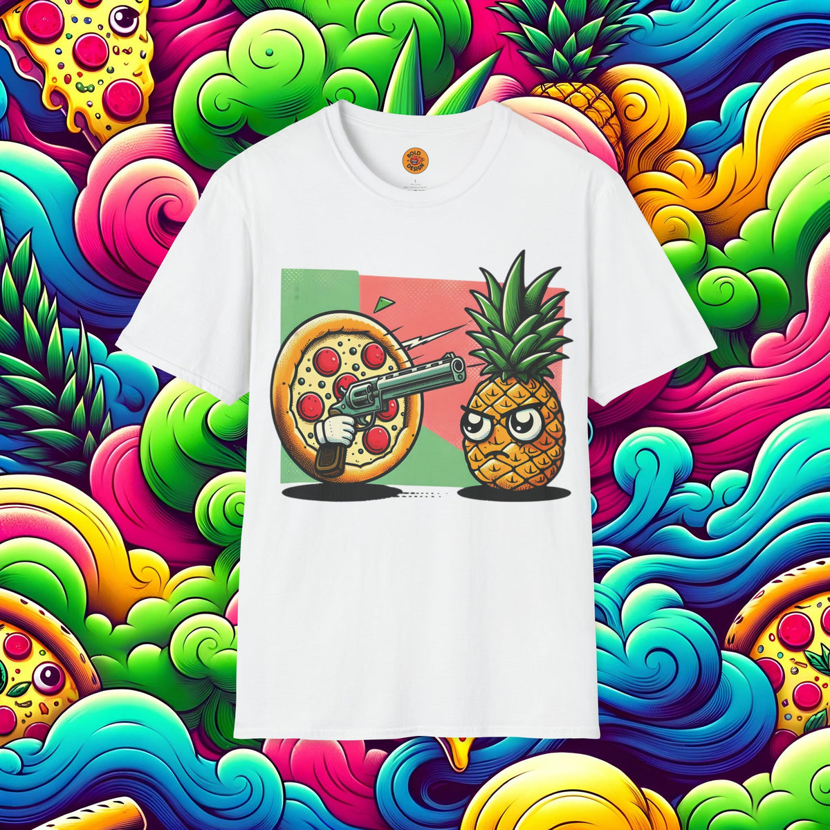 Comic Pizza & Pineapple Showdown T-Shirt-Bold By Design 