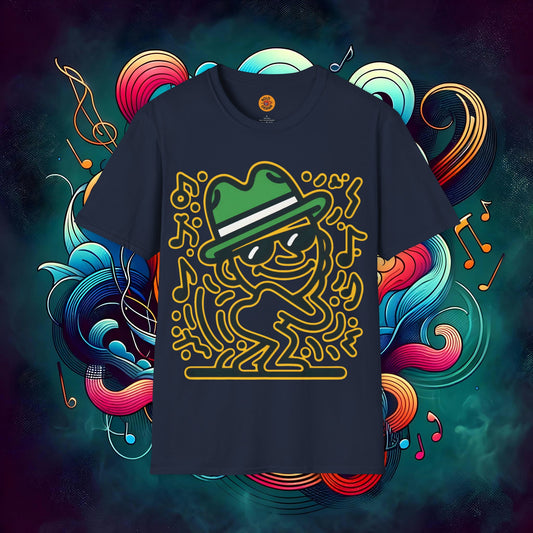 Jazzy Beats Fedora Dude" Neon Glow T-Shirt-Bold By Design 