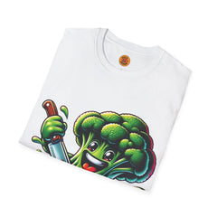 Vibrant Broccoli Steak Cartoon T-Shirt | Bold by Design