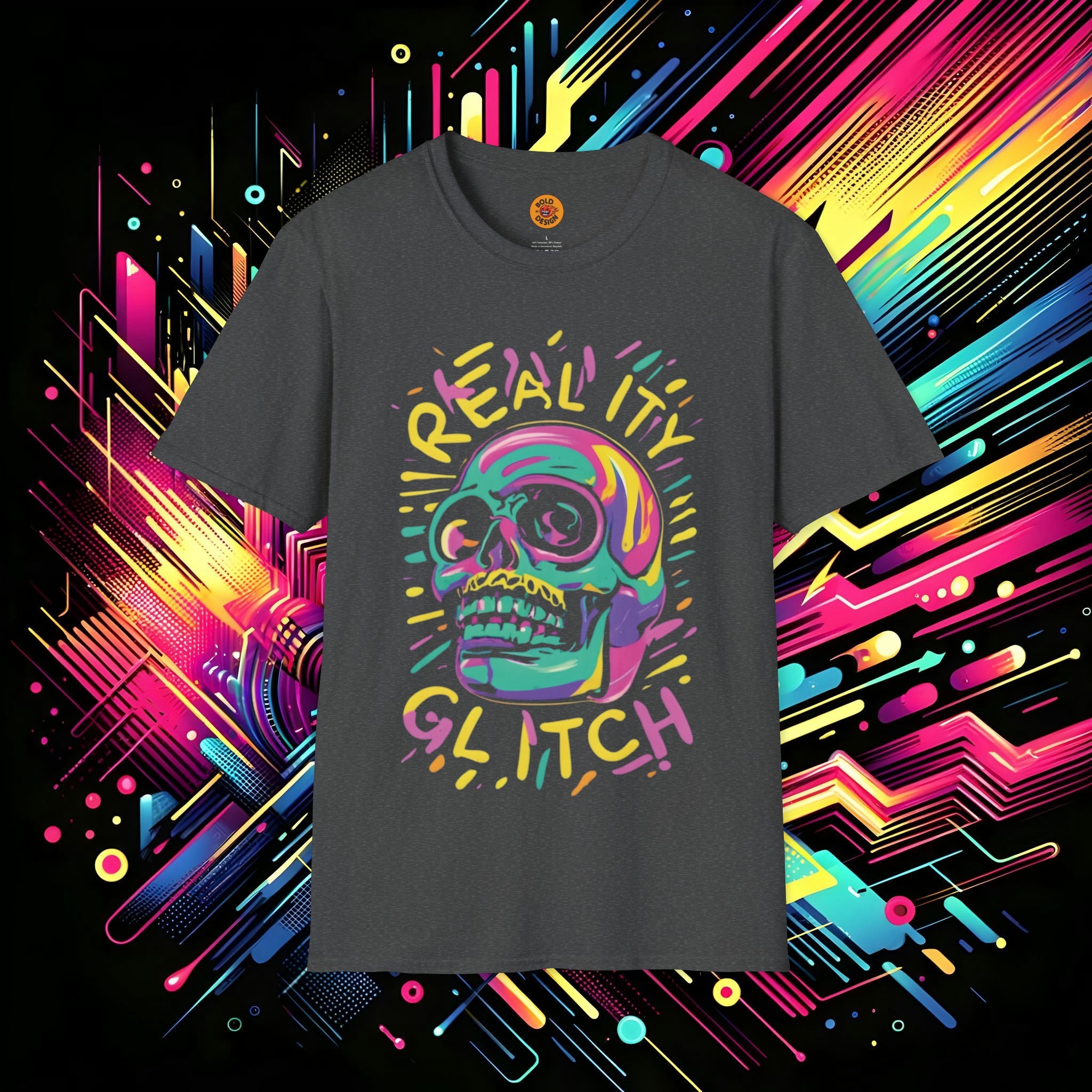 Glitch Art Skull T-Shirt-Bold By Design 