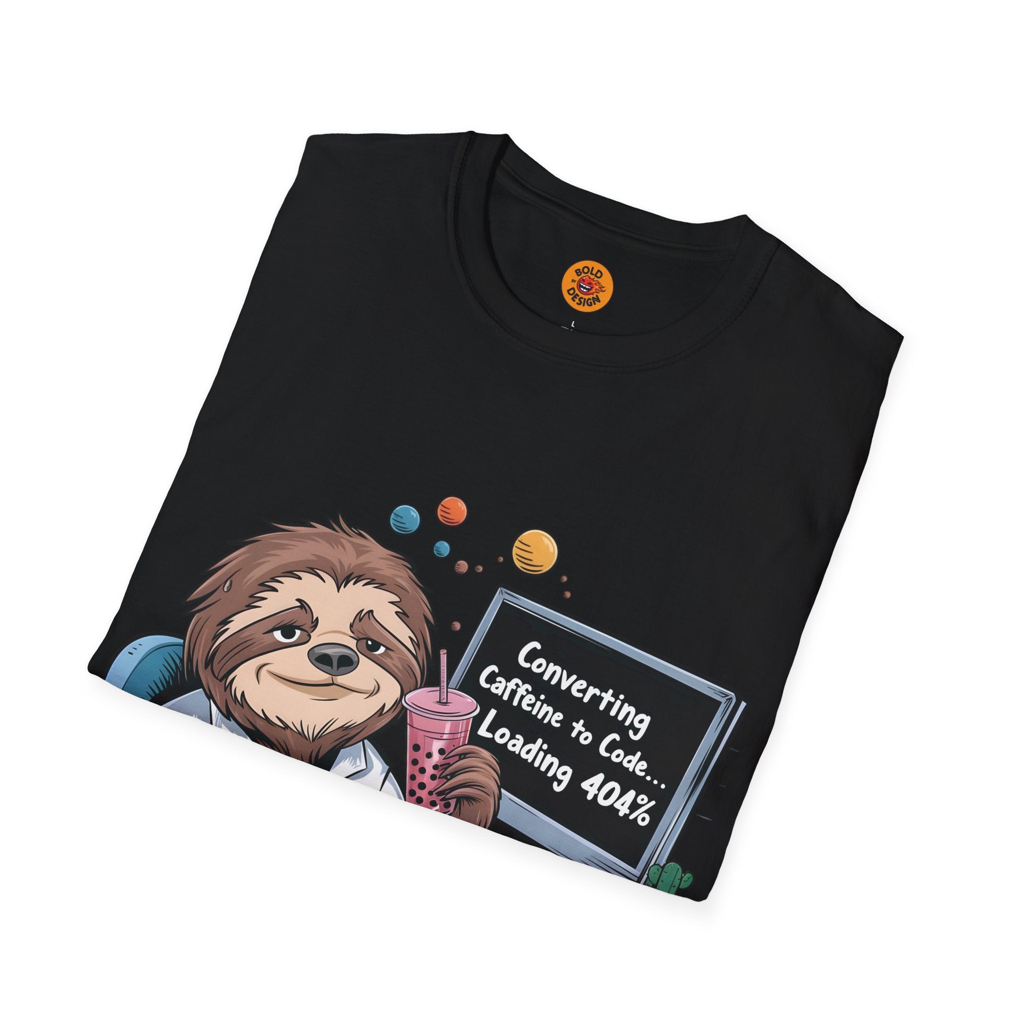 Sloth Programmer | Funny Coding & Coffee Graphic T-Shirt black