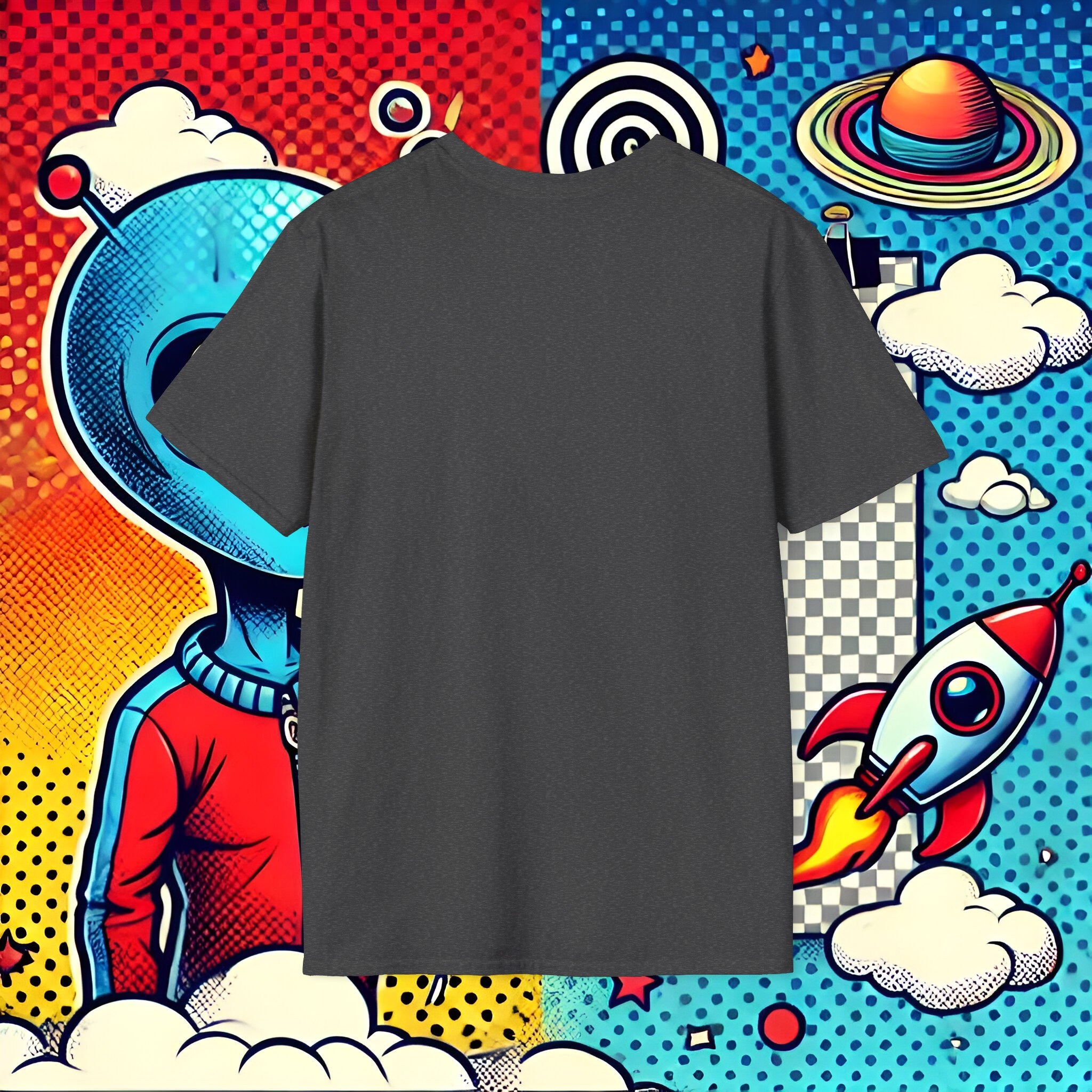 dark grey alien ufo graphic t shirt