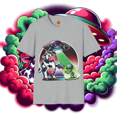 Quirky Alien vs Cow Encounter Tee-Bold By Design 