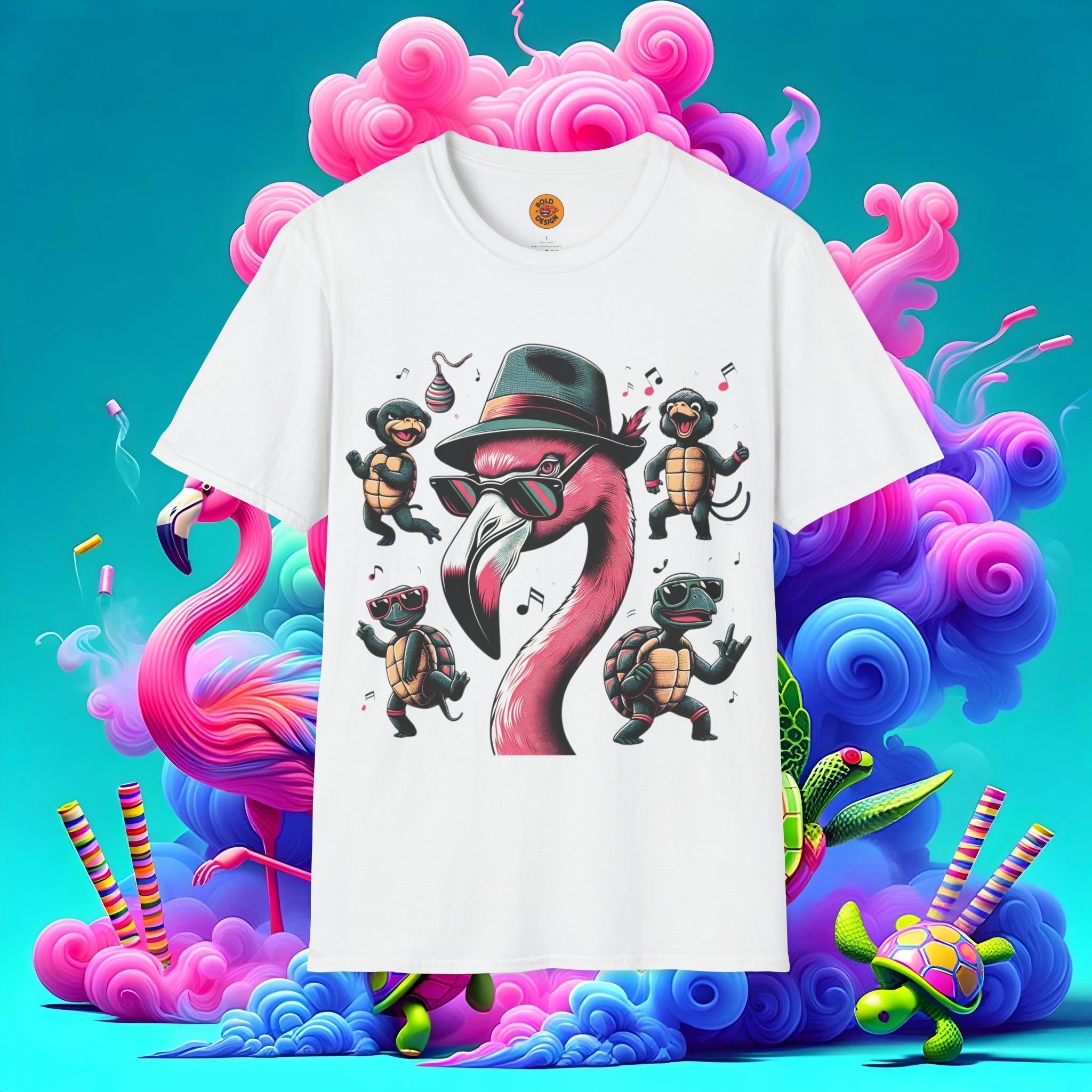 Funky Flamingo Groovy Turtles Party Tee-Bold By Design