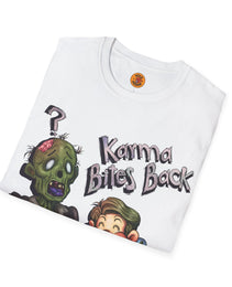 Karma Chomp Boy Bites Zombie Humor T-Shirt-Bold By Design 