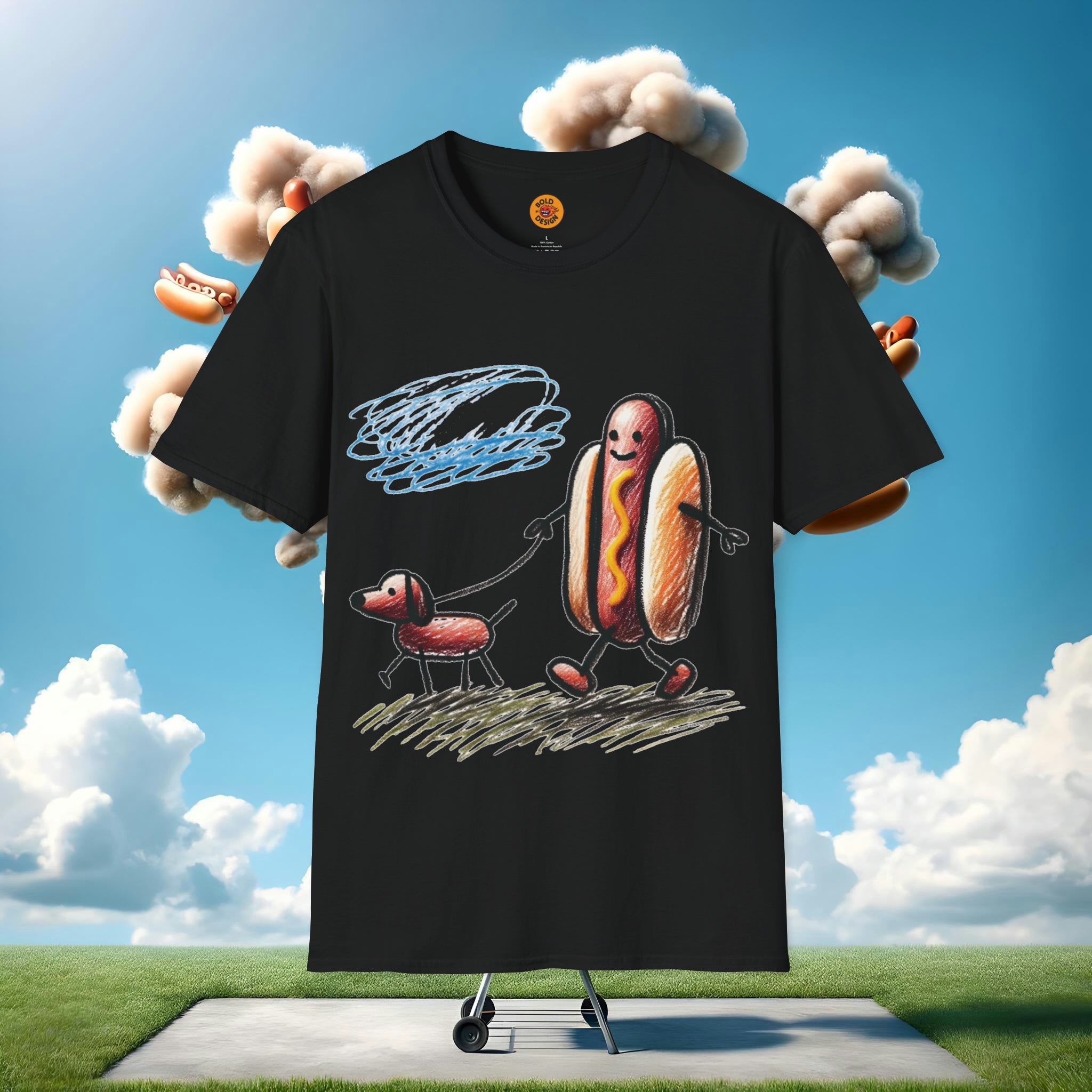 Hot Dog Doodle Shirt With Walking Sausage-Bold By Design 