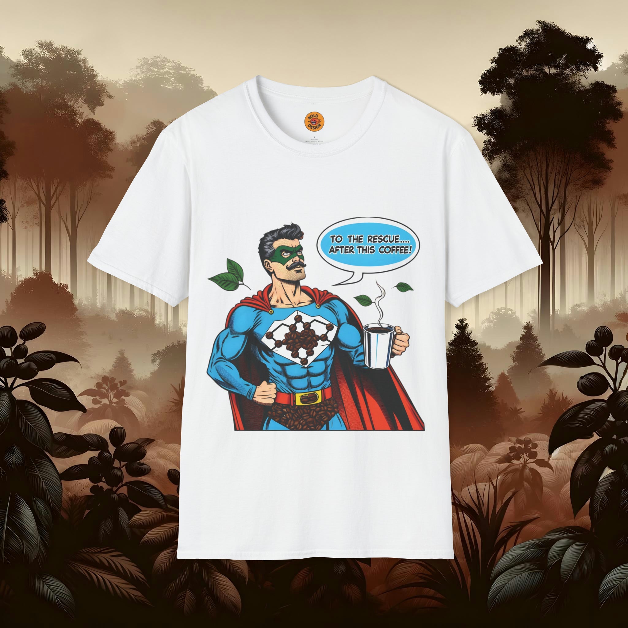 Caffeinated Superhero Tee-Coffee Culture-Bold By Design