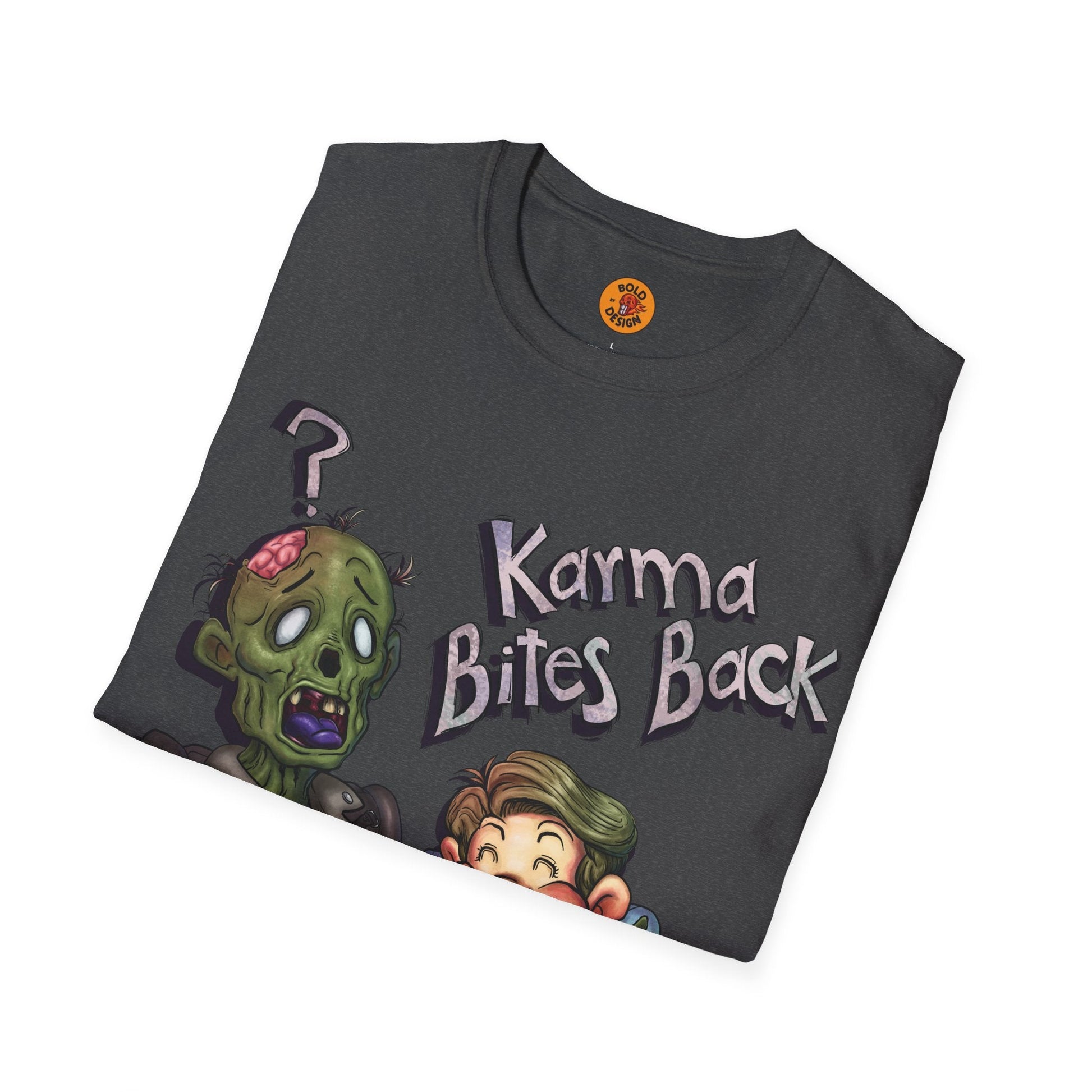 Karma Chomp Boy Bites Zombie Humor T-Shirt-Bold By Design 