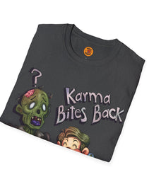 Karma Chomp Boy Bites Zombie Humor T-Shirt-Bold By Design 