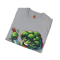 Vibrant Broccoli Steak Cartoon T-Shirt | Bold by Design