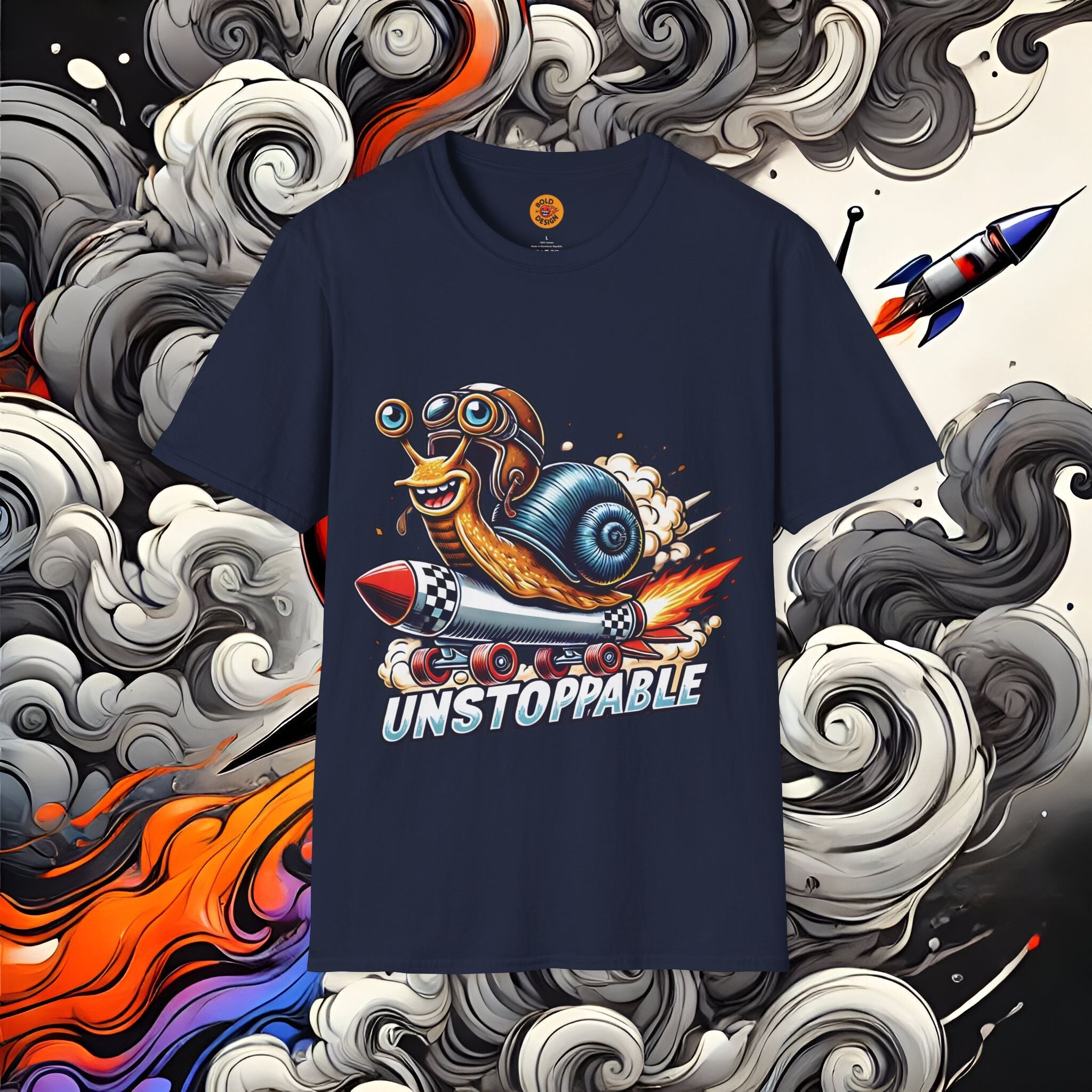 Unstoppable Snail Racing Funny Graphic T-Shirt blue