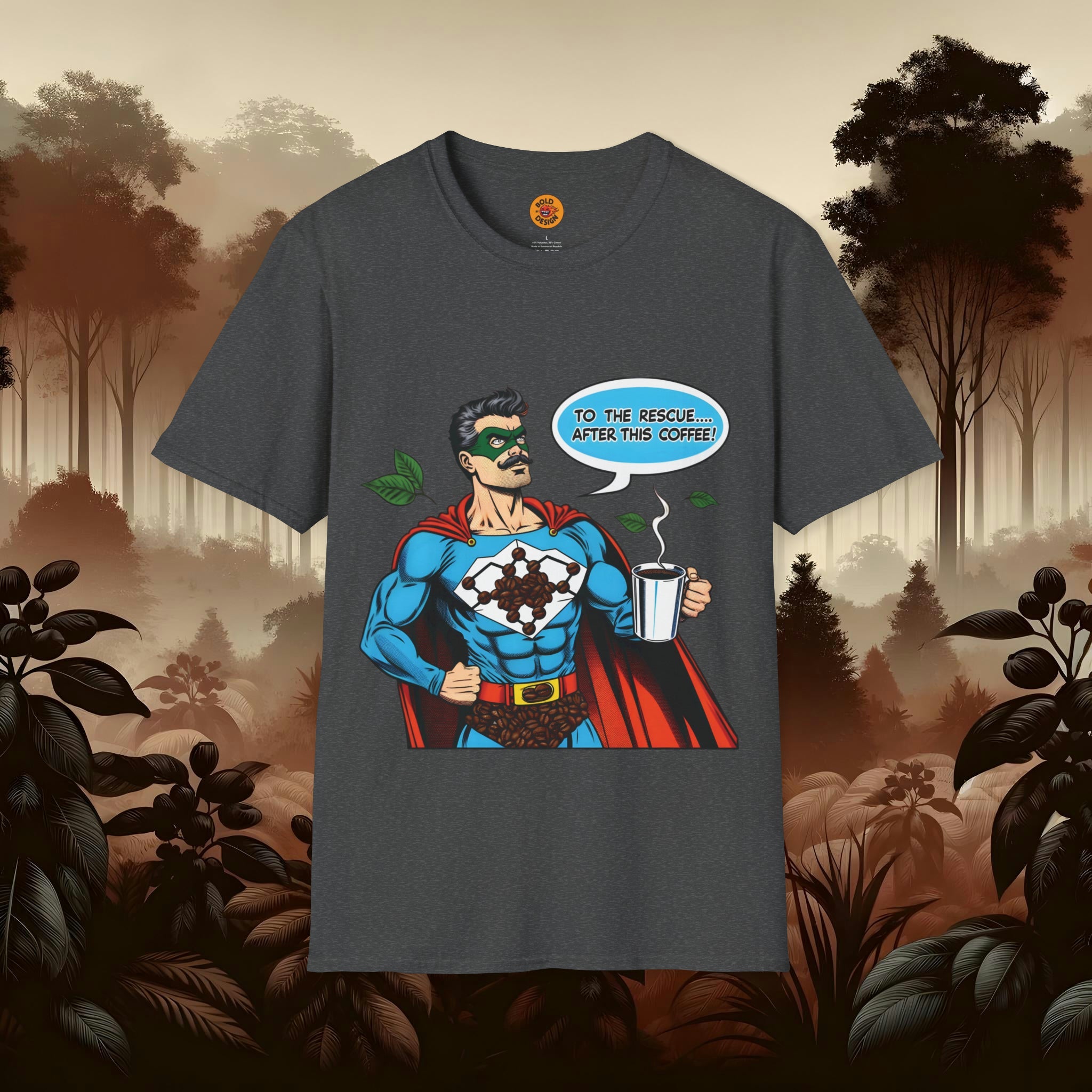 Caffeinated Superhero Tee-Coffee Culture-Bold By Design