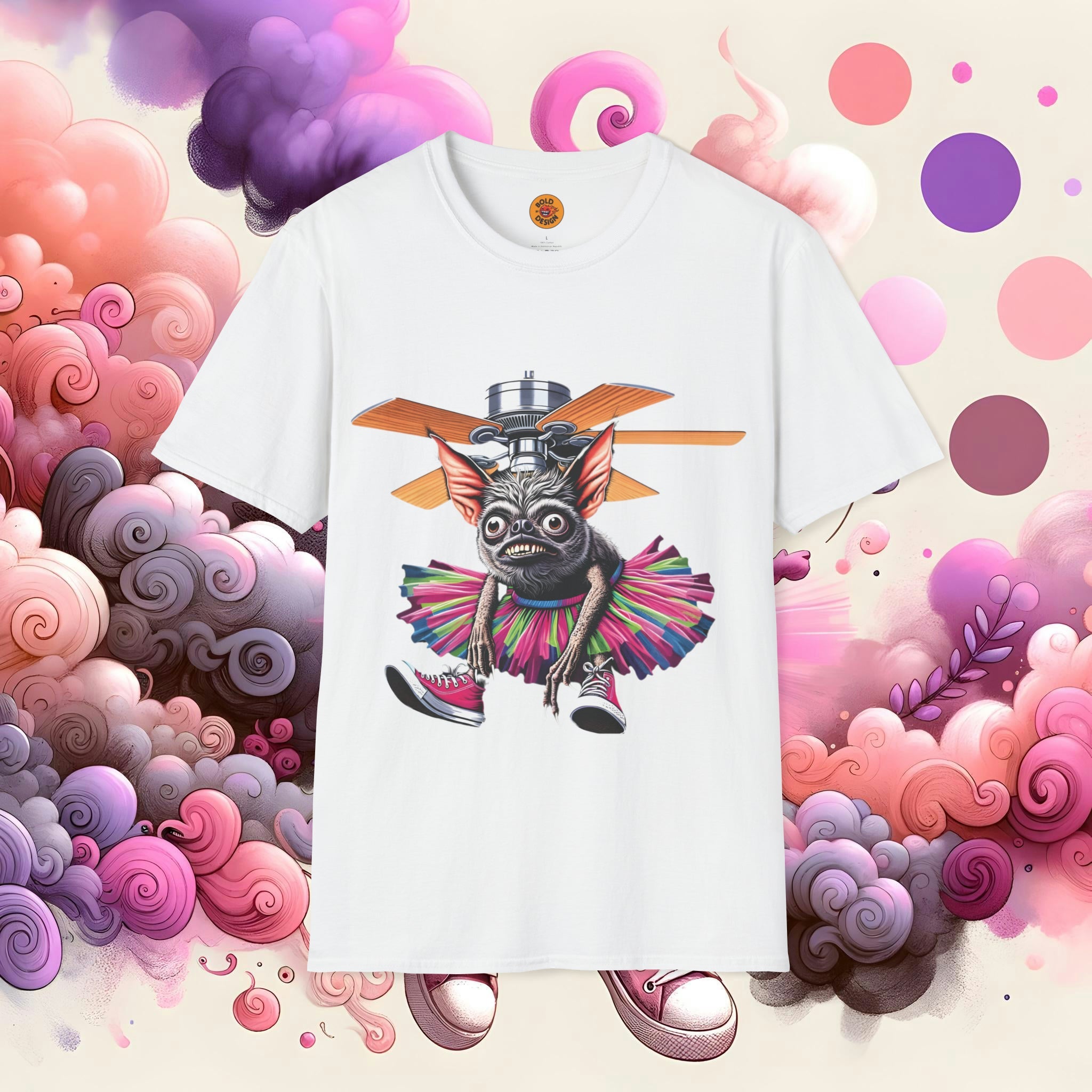 Whimsical Bat Fan Fiasco Tee-Bold By Design 