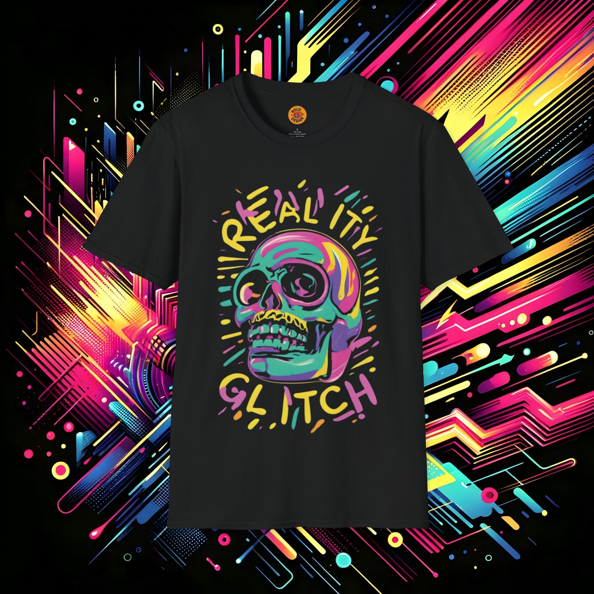 Glitch Art Skull T-Shirt-Bold By Design 