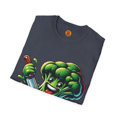 Vibrant Broccoli Steak Cartoon T-Shirt | Bold by Design