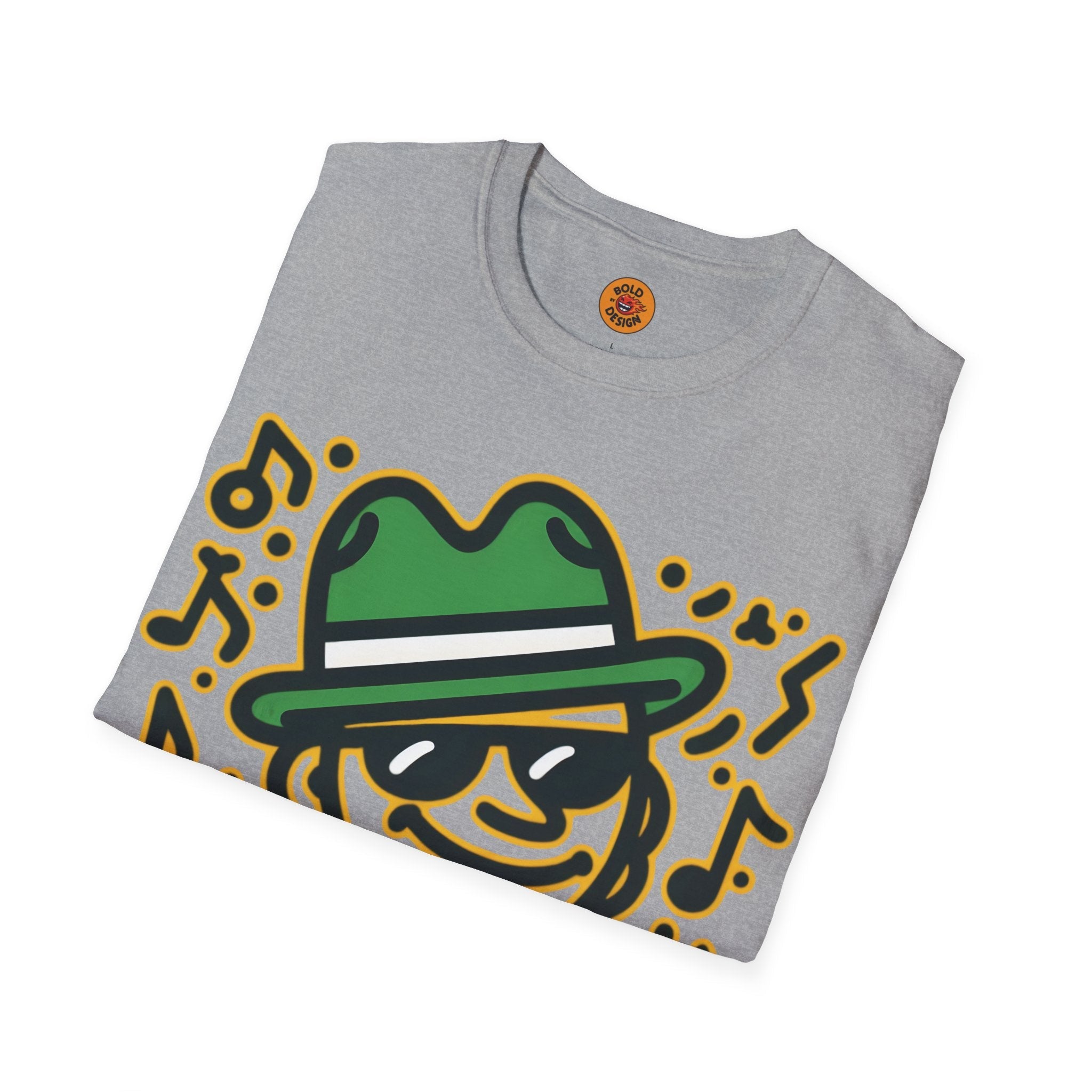 Jazzy Beats Fedora Dude" Neon Glow T-Shirt-Bold By Design 