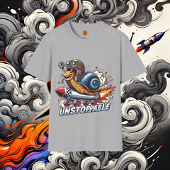 Unstoppable Snail Racing Funny Graphic T-Shirt grey