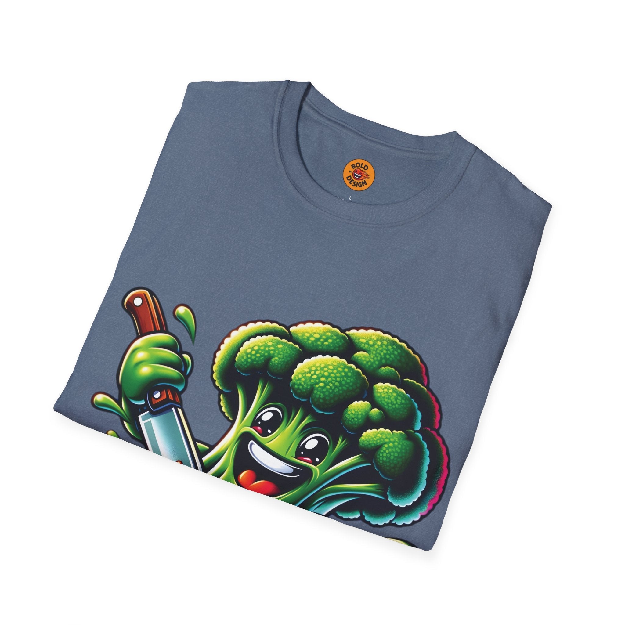 Vibrant Broccoli Steak Cartoon T-Shirt | Bold by Design