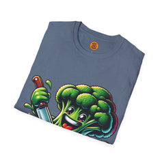 Vibrant Broccoli Steak Cartoon T-Shirt | Bold by Design