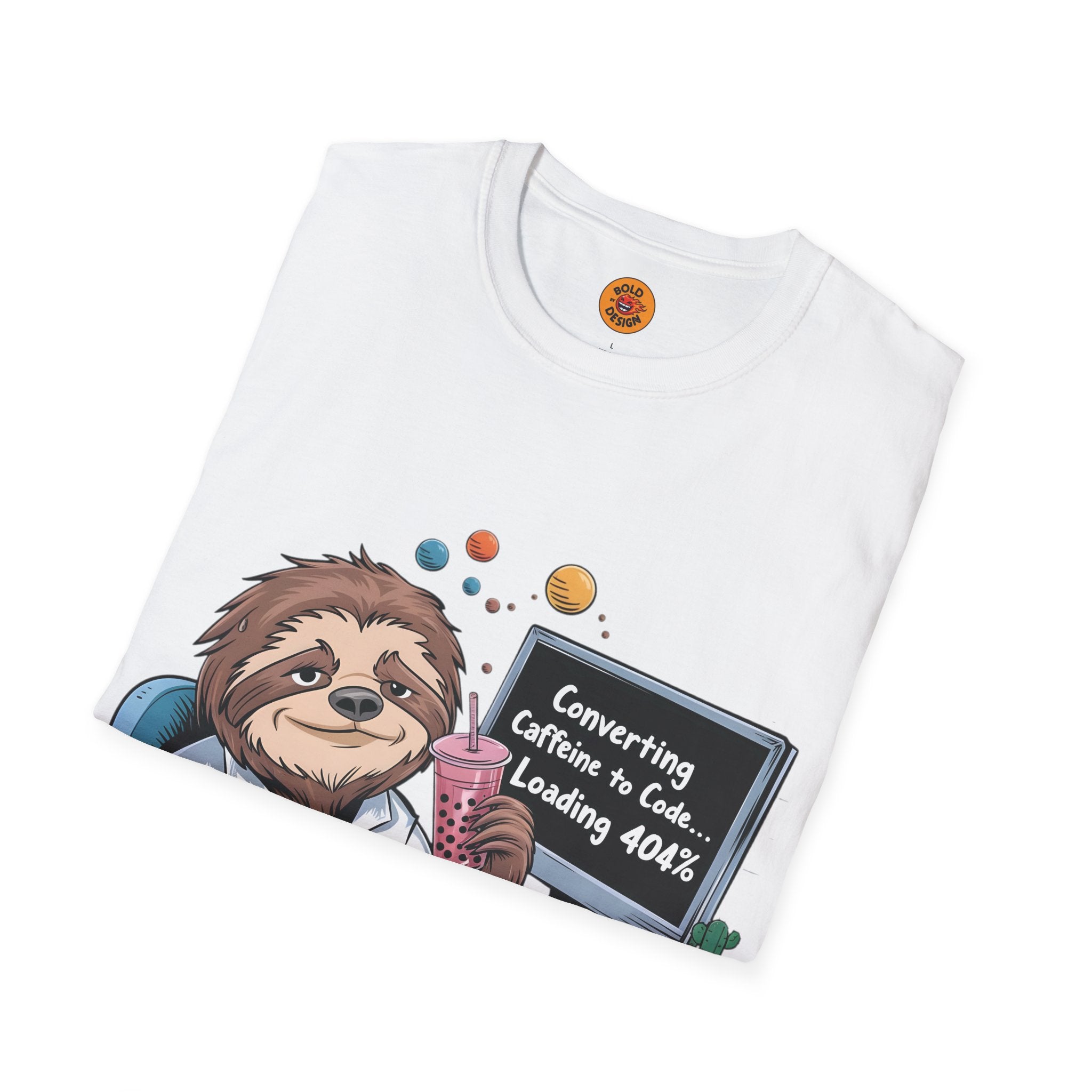 Sloth Programmer | Funny Coding & Coffee Graphic T-Shirt white round neck