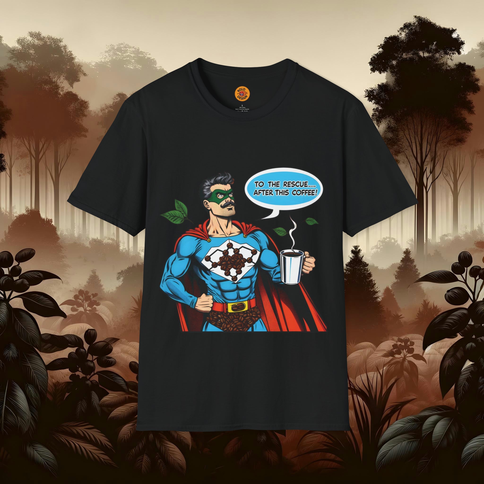 Caffeinated Superhero Tee-Coffee Culture-Bold By Design