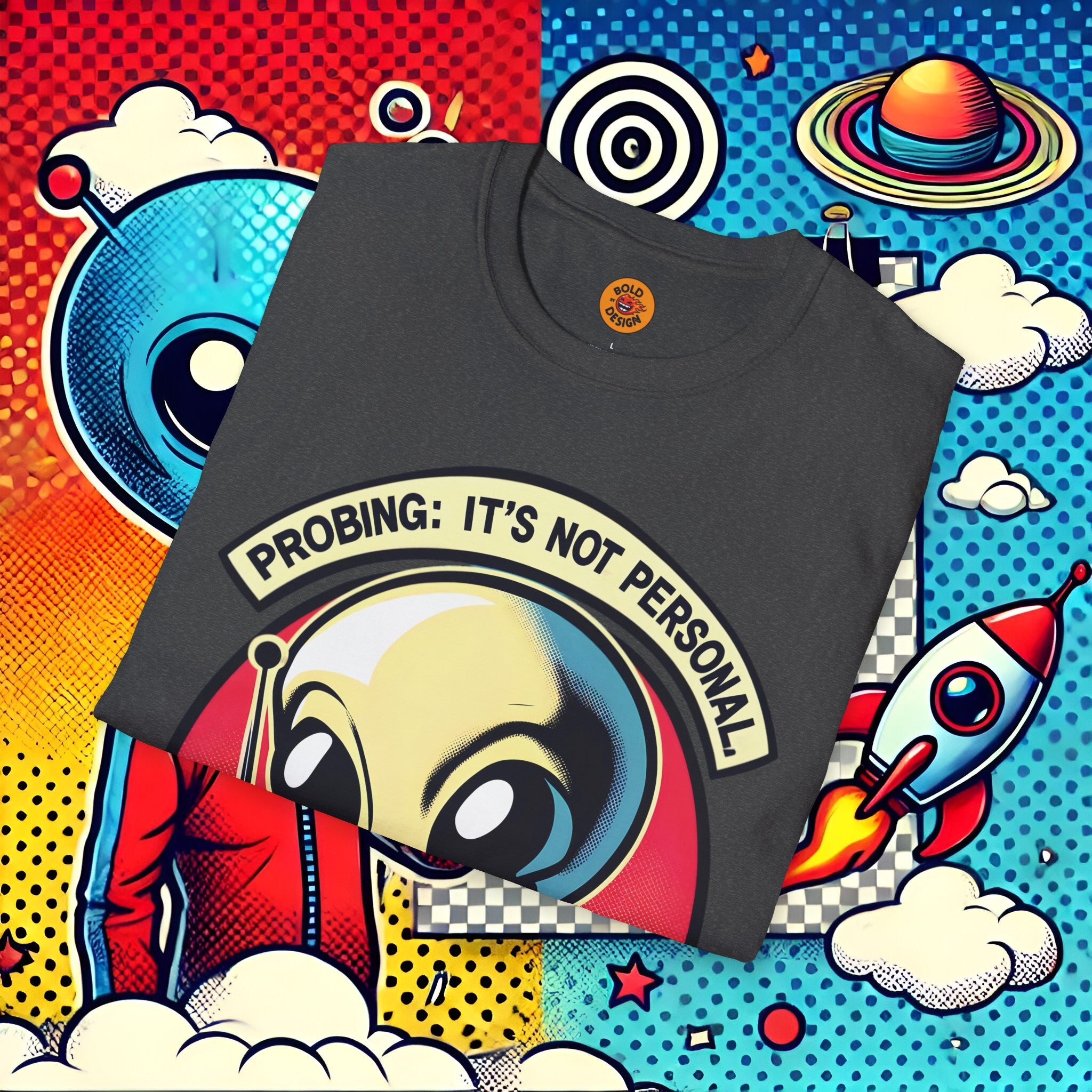 dark grey alien ufo graphic t shirt