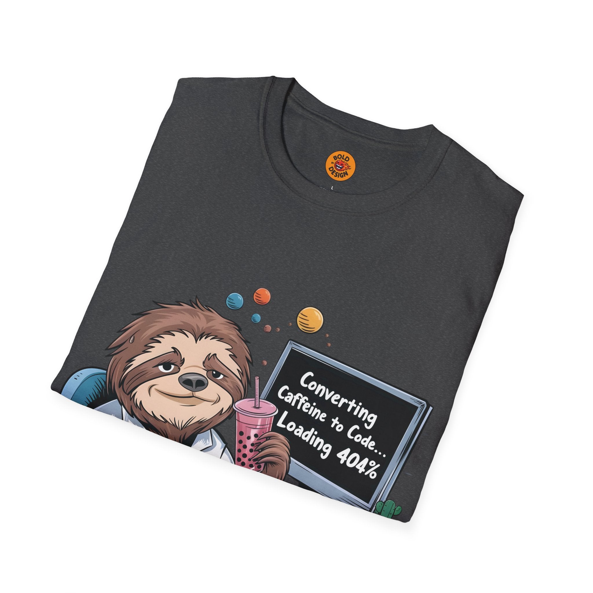 Sloth Programmer | Funny Coding & Coffee Graphic T-Shirt round neck dark grey