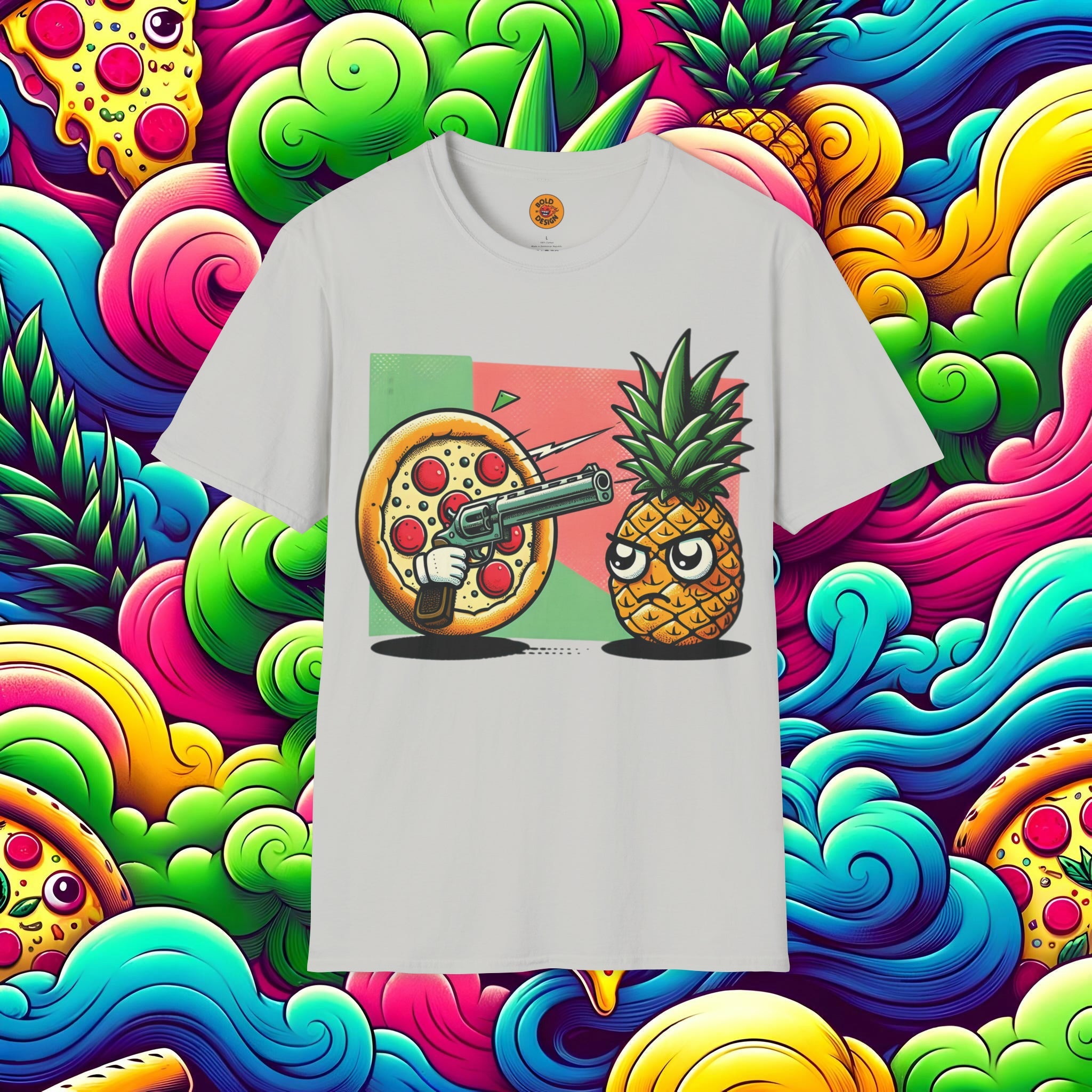 Comic Pizza & Pineapple Showdown T-Shirt-Bold By Design 