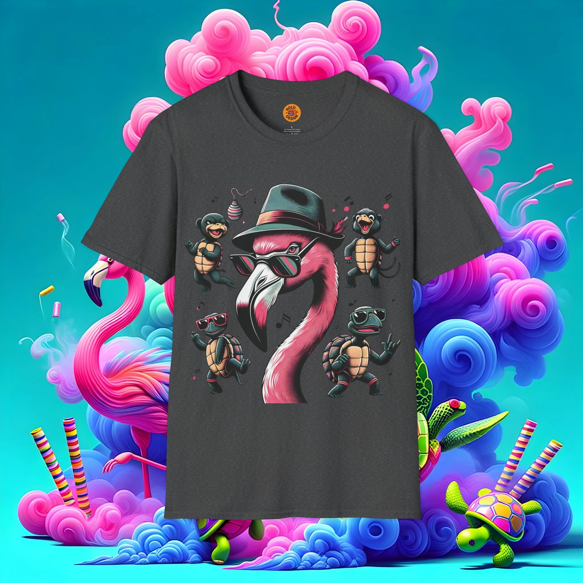 Funky Flamingo Groovy Turtles Party Tee-Bold By Design