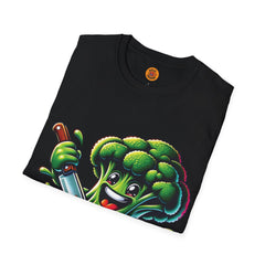 Vibrant Broccoli Steak Cartoon T-Shirt | Bold by Design