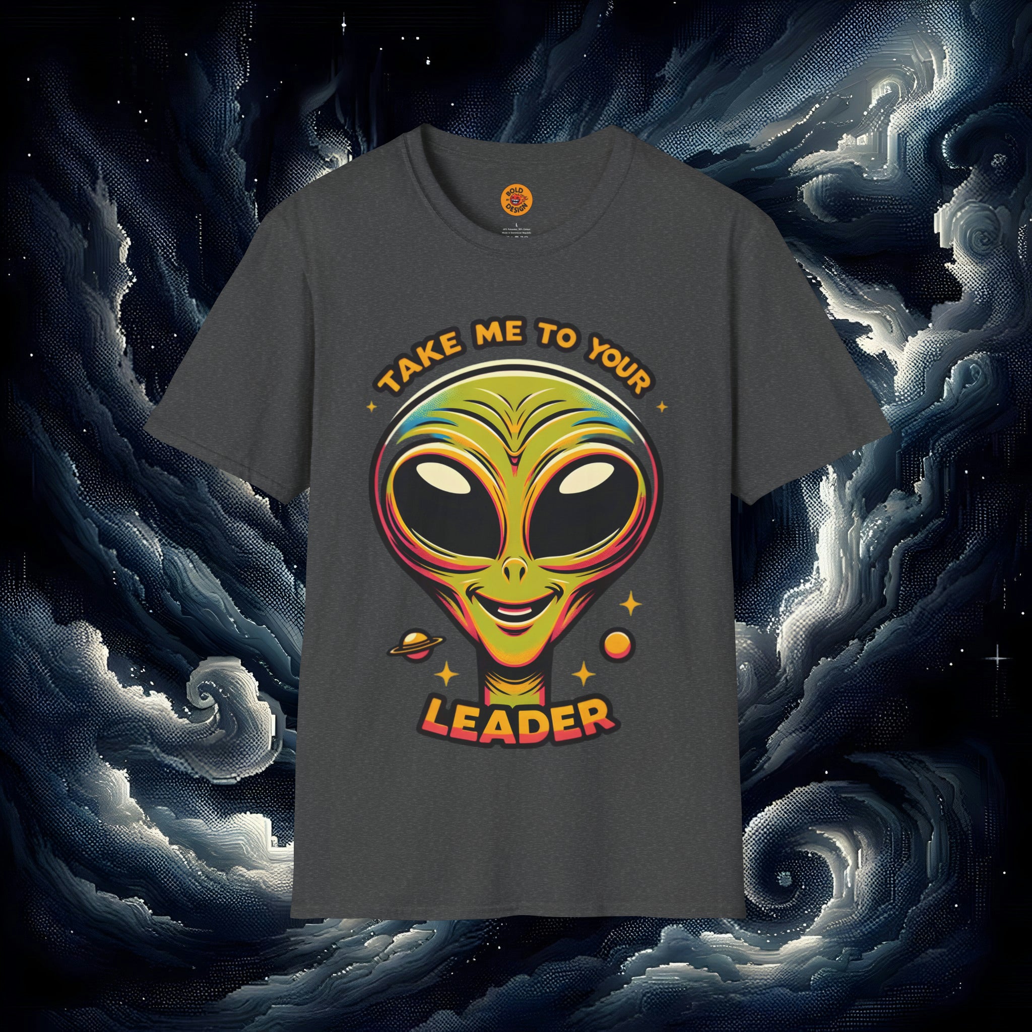 Take Me To Your Leader - Alien Retro T Shirt dark grey