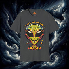 Take Me To Your Leader - Alien Retro T Shirt dark grey