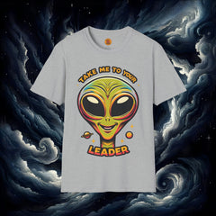 Take Me To Your Leader - Alien Retro T Shirt light grey