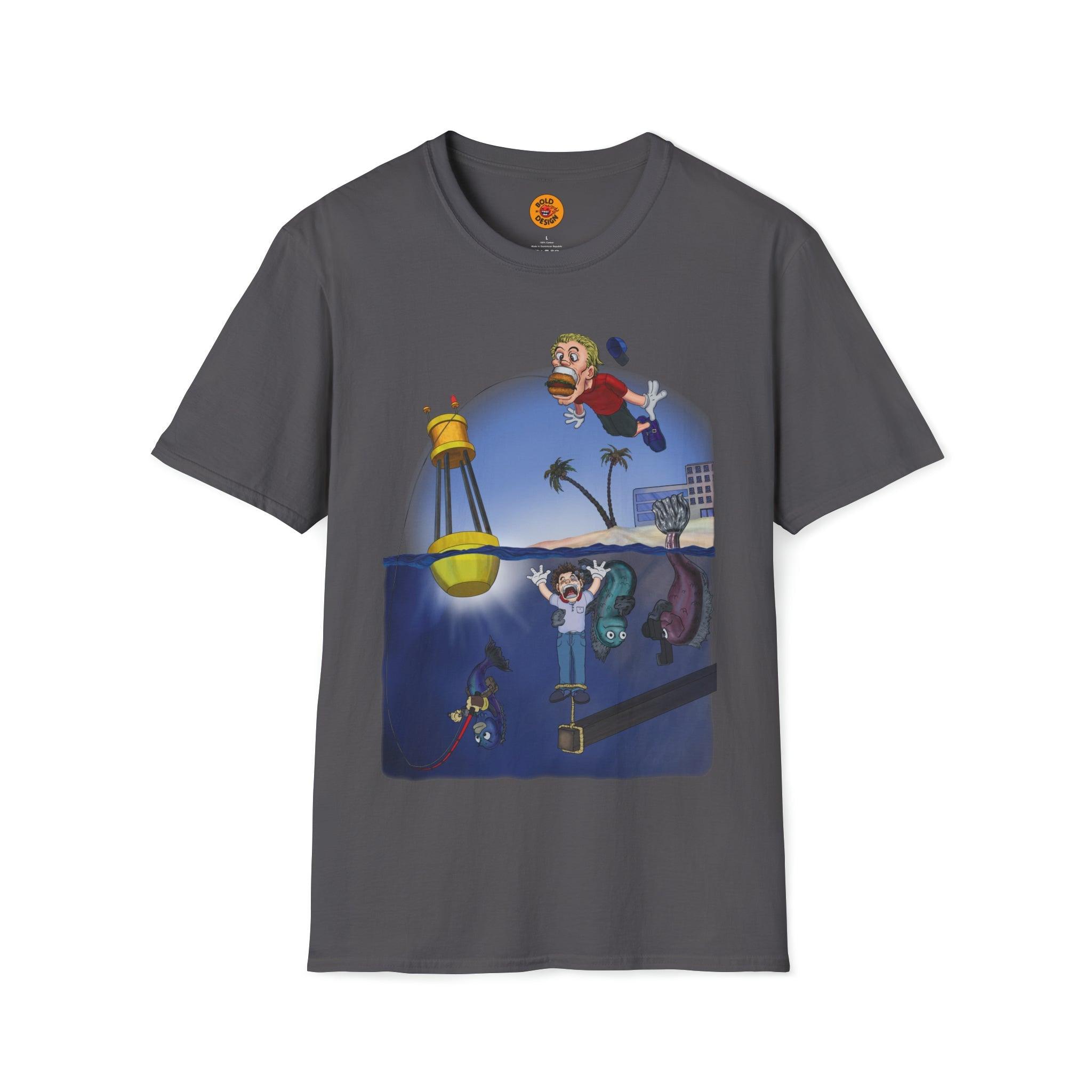 funny fishing t shirt dark grey