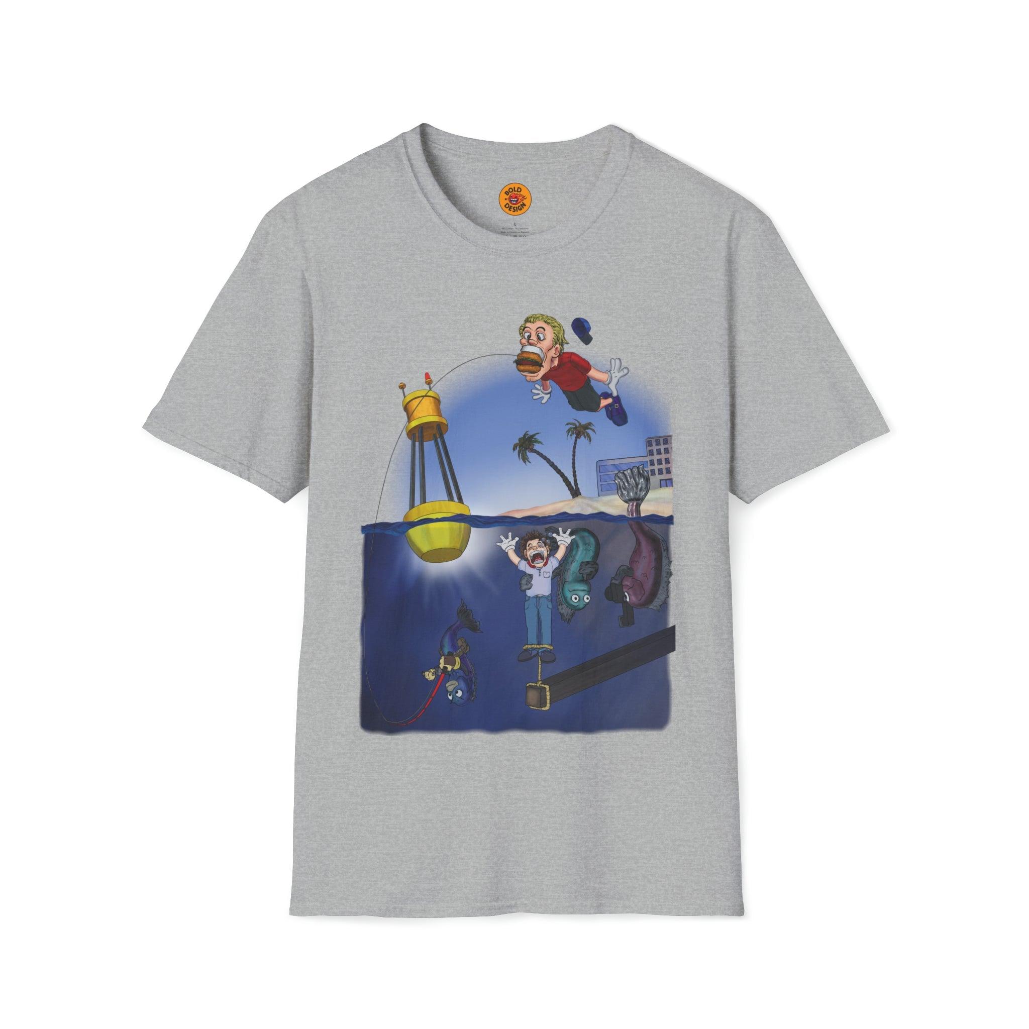 funny fishing t shirt light grey