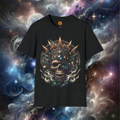 
Cosmic Steampunk Skull Graphic black tee for men